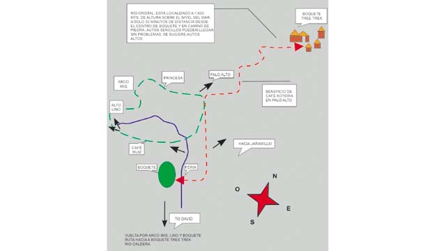 Mapa para llegar a Palo Alto en Boquete.(Cortesía Boquete Tree Trek )