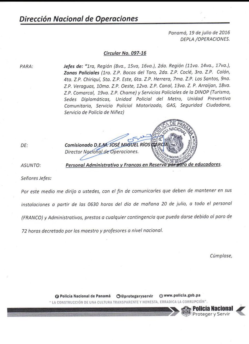 Comunicado de la Policía Nacional