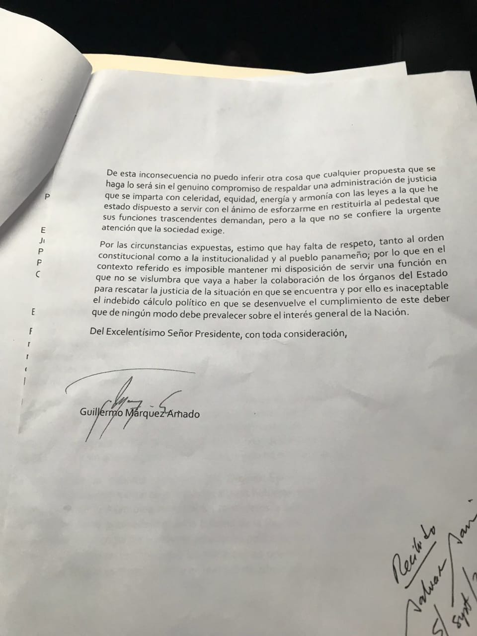 Carta de Guillermo Marquez Amado, aspirante a la Corte Suprema de Justicia. Carta de Guillermo Marquez Amado, aspirante a la Corte Suprema de Justicia.