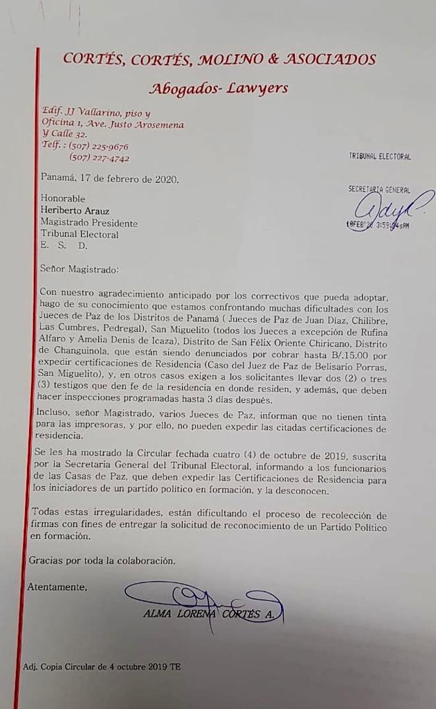 Alma Cortés remitió una carta al Tribunal Electoral Alma Cortés remitió una carta al Tribunal Electoral