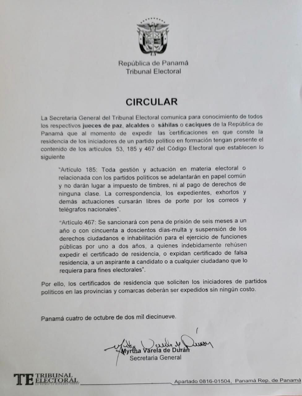 Hay una circular del Tribunal Electoral que establece las sanciones. Hay una circular del Tribunal Electoral que establece las sanciones.