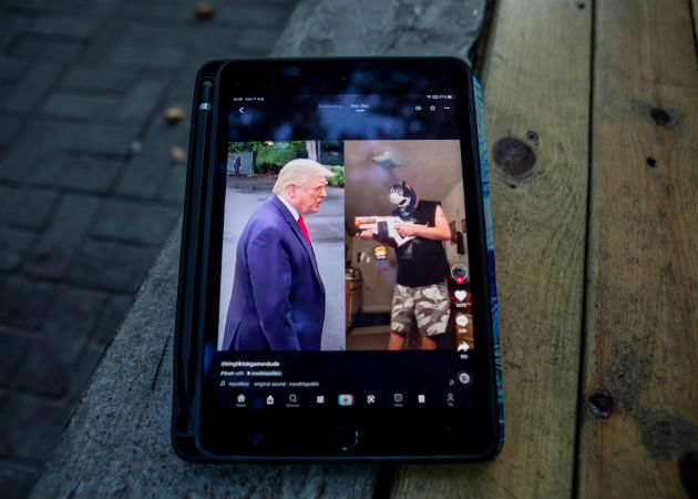 Trump prohíbe cualquier negocio con el desarrollador chino de TikTok a partir de 45 días Vista del presidente Trump, en una pantalla con una publicación de la aplicación de TikTok, el 3 de agosto de 2020 en Shanghai (China). Fotos: EFE.