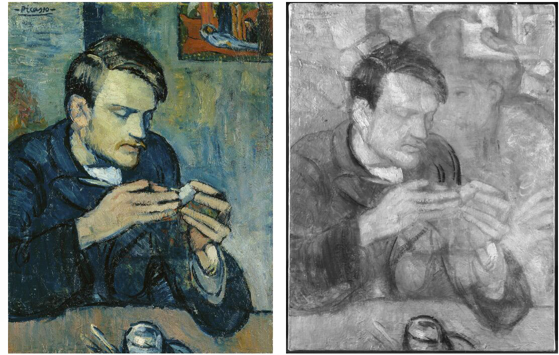 La pintura data del periodo azul del artista español. La pintura data del periodo azul del artista español.