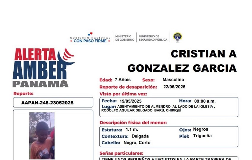 Cristian A. González García, de 7 años; mide 1.10 metros, tiene piel trigueña, ojos y cabello negro. Foto. PGN Cristian A. González García, de 7 años; mide 1.10 metros, tiene piel trigueña, ojos y cabello negro. Foto. PGN