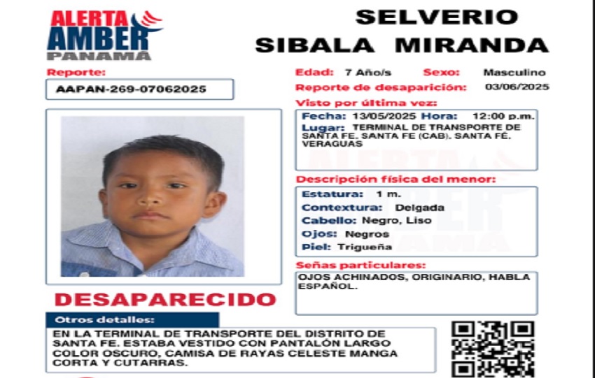 Selverio Silbala Miranda tiene 7 años, y se reporta que es de piel trigueña, cabello liso y es originario de la región. Foto. PGN Selverio Silbala Miranda tiene 7 años, y se reporta que es de piel trigueña, cabello liso y es originario de la región. Foto. PGN