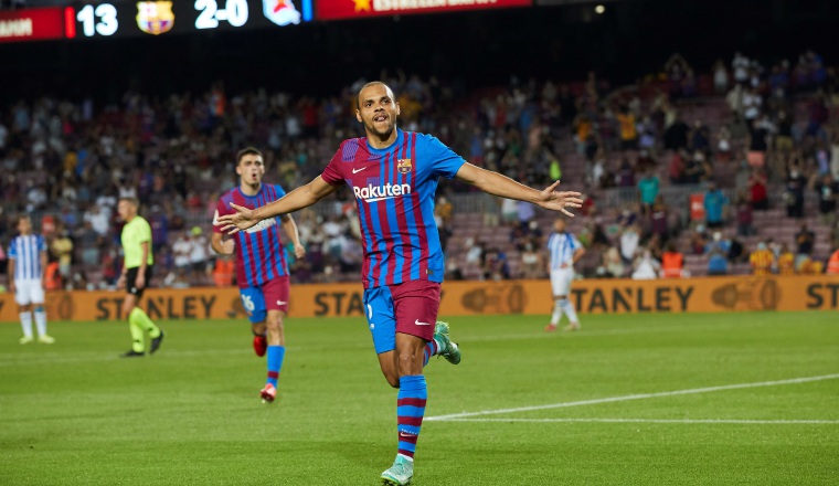 Martín Braithwaite celebra su segundo gol con Barcelona. Martín Braithwaite celebra su segundo gol con Barcelona. Foto:EFE