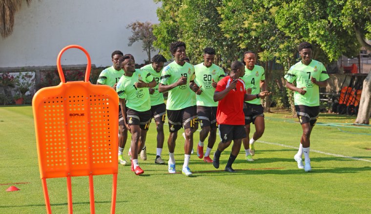Jugadores de Ghana, durante los entrenamientos. Jugadores de Ghana, durante los entrenamientos. Foto:@GhanaBlackstars