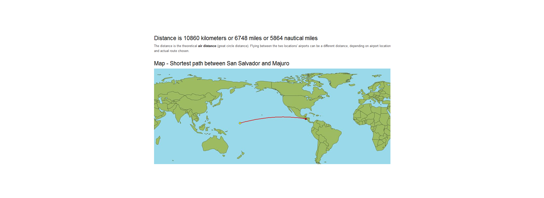 TimeandDate.com calcula la distancia entre El Salvador y las Islas Marshall<br>