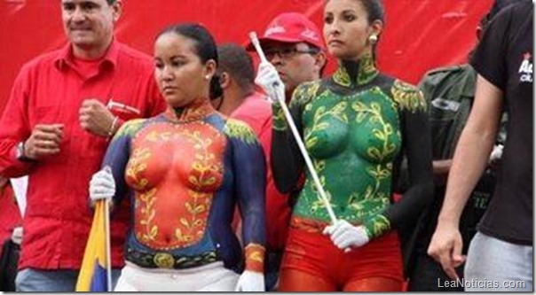 La presentación de las chicas con pintura aluciva a la Batalla de Carabobo causo molestias en Venezuela.Foto/Tomada de Internet.<br>