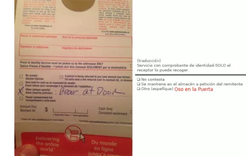 No pude dejar el paquete por el Oso en tu puerta: nota de cartero