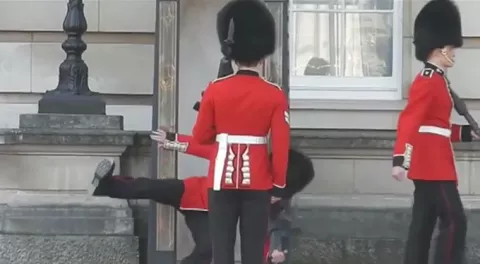La estrepitosa caída de un guardia del Palacio de Buckingham