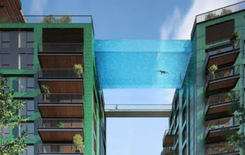 Primera piscina aérea entre dos edificios