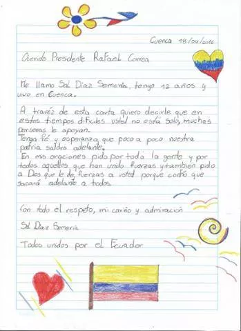 Niña escribió una emotiva carta a Rafael Correa, tras terremoto