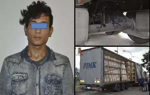 Un inmigrante viajó 400 kilómetros bajo un camión en Italia