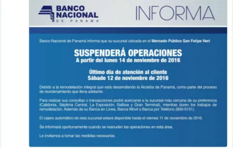 Surcursal del Banco Nacional  en Avenida B suspenderá operaciones