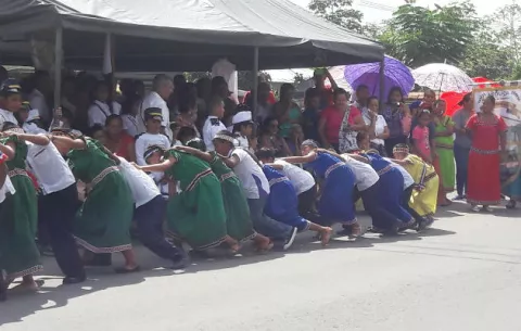 Bandas de música, carretas y grupos folclóricos en desfile de Barú 