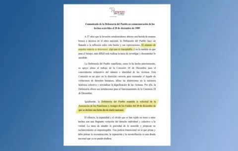 'Inaceptable el desconocimiento de muertes por la Invasión', Defensoría