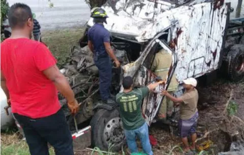 Conductor se salva milagrosamente en caída de camión a un barranco 