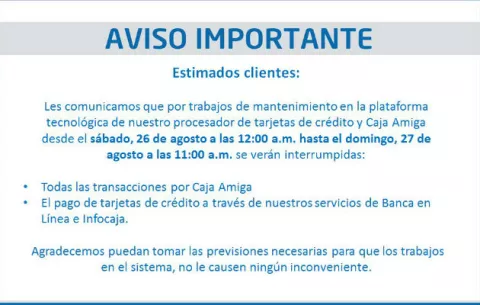 Dos servicios de la CA serán interrumpidos por mantenimiento