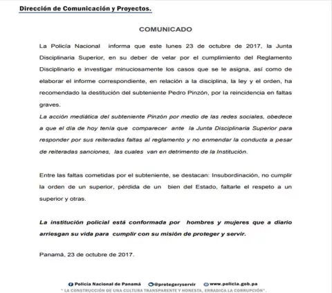 Destituyen a subteniente de la policía que se quejó en las redes sociales