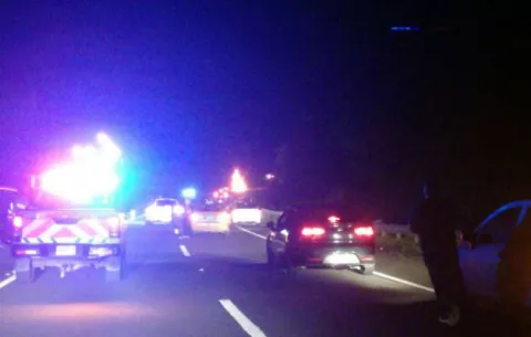 Accidente en autopista deja dos vacas muertas, dos heridos y auto incendiado