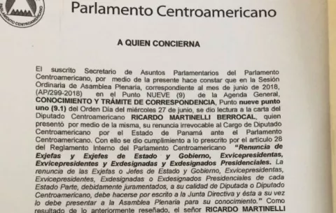 Secretario del Parlacen notifica que Ricardo Martinelli ya no es diputado