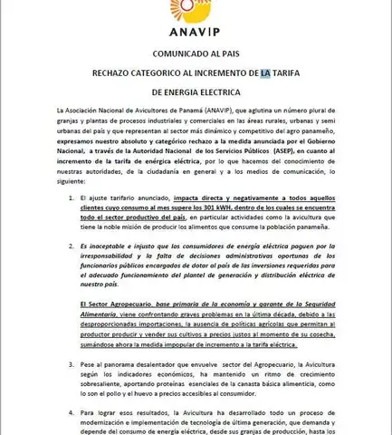 Anavip exhorta a Varela  a buscar alternativas  ante el alza de la tarifa 