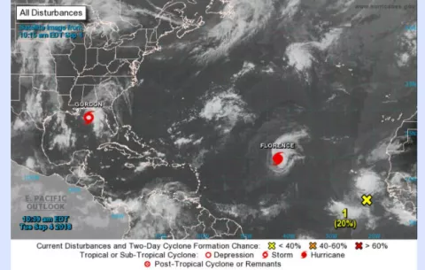 Florence se convierte en huracán categoría 3 y Gordon se degrada