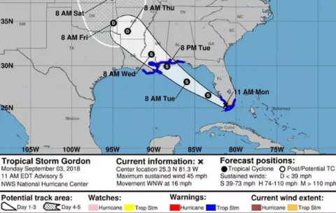 Gordon se convertirá en huracán antes de tocar tierra en Misisipi esta noche