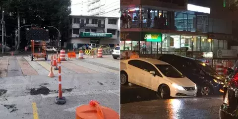 Reparan losa en la Vía Argentina que había colapsado tras la lluvia del miércoles