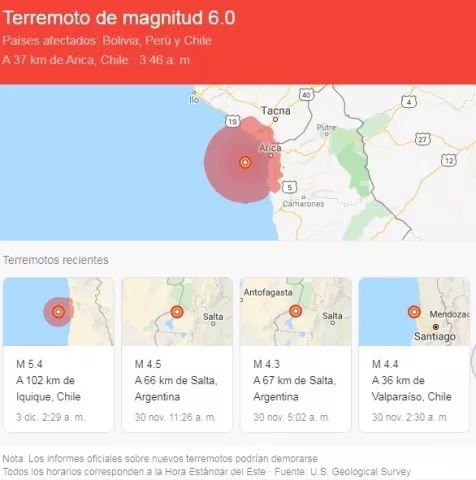 Sismo de 6.0 grados sacude el Norte Grande de Chile
