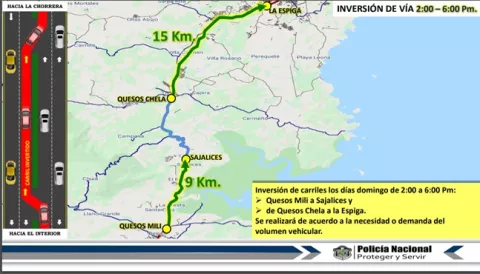 Inversión de carriles para retornar a la capital se hará todos los domingos de 2:00 p.m. a 6:00 p.m.