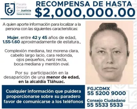 Difunden el retrato de la mujer que secuestró a niña asesinada en México