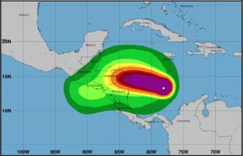 Huracán Iota impactará a Nicaragua y Honduras con categoría 4