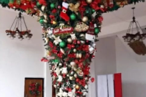 Árbol de Navidad  instalado a la inversa en el Municipio de Penonomé genera curiosidad