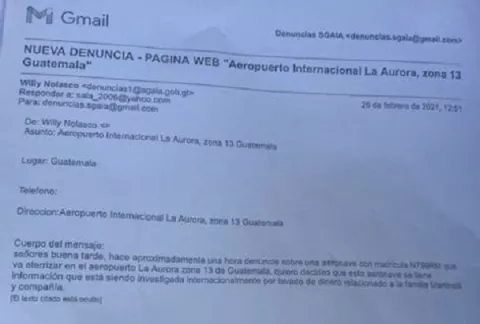 Informe revela que incautación de avión fue por denuncia en página web y no petición de Estados Unidos