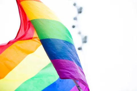 Izan la bandera del 'World Pride Panamá' en las afueras de la Asamblea Nacional