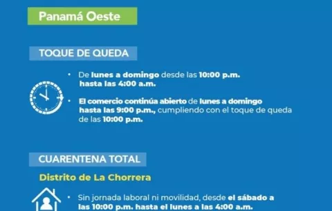 A partir del 4 de julio habrá cuarentena total los domingos en La Chorrera, Pesé y Penonomé