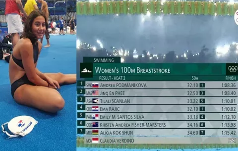 Emily Santos finaliza quinta en su heat de 100 metros pecho en los Juegos Olímpicos de Tokio