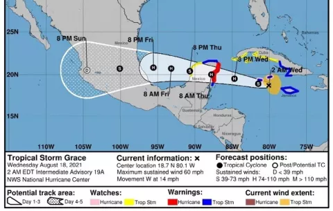 La tormenta Grace se acerca a Gran Caimán con viento y lluvias fuertes