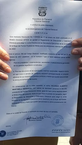 Tribunal Electoral certifica que Ricardo Martinelli cuenta con fuero penal electoral