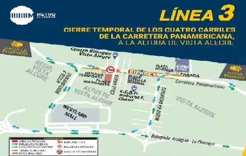 Los cuatro carriles en Vista Alegre serán cerrados temporalmente este 7 de mayo por trabajos en la Línea 3 del Metro