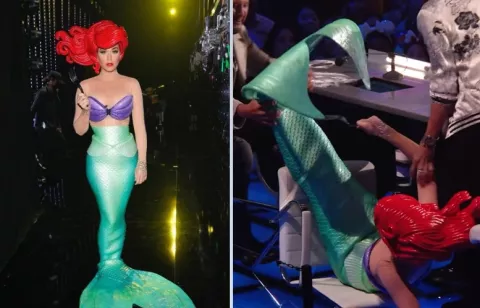 Katy Perry: La cantante sufre un accidente vestida de sirena en la tarima de American Idol 