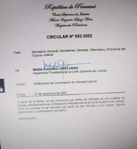 Funcionarios deberán informar a presidenta de la Corte cuando se van