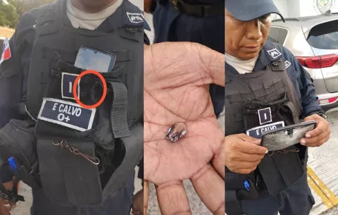 Celular y chaleco salvan a policía de recibir un balazo