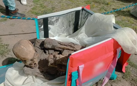Repartidor cargaba momia de 800 años en su mochila