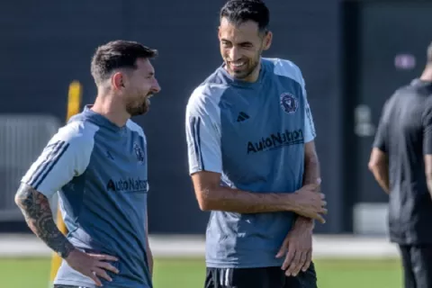 Messi y Busquets en el primer entrenamiento del Inter Miami