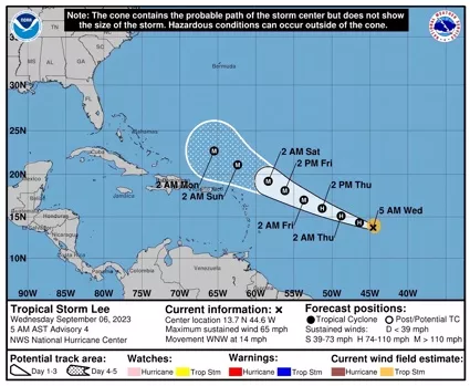 Lee se fortalece y puede convertirse hoy en un huracán