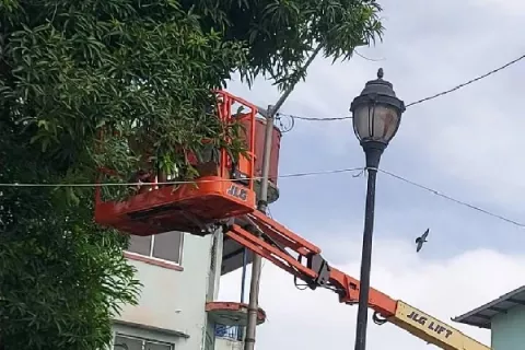 Luces y adornos navideños embellecen los parques de Colón