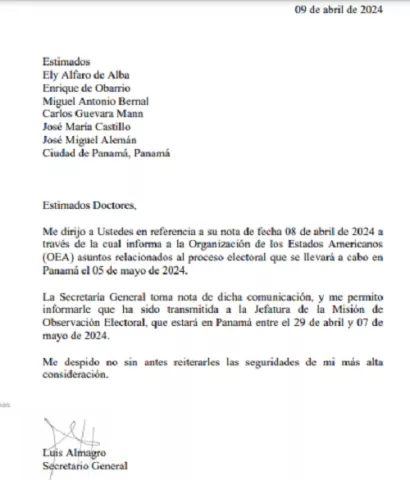 Misión de la OEA está enterada de recurso contra Mulino